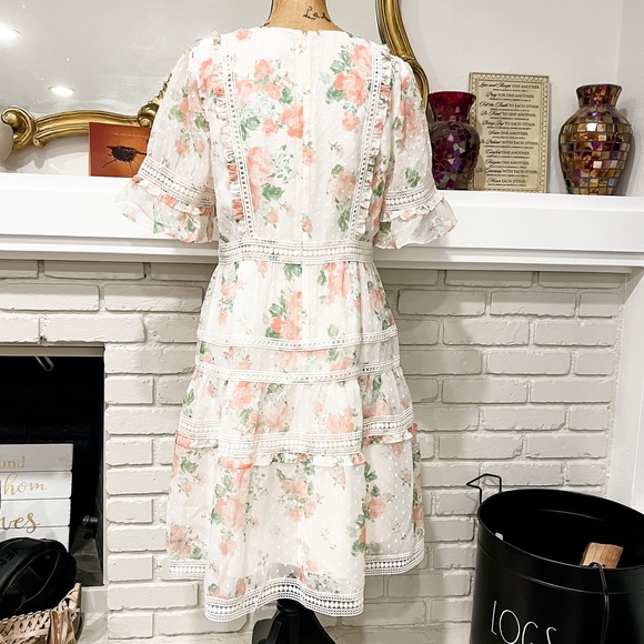 RACHEL PARCELL Mixed Lace Fit & Flare Dress Ivory L - Picture 5 of 8